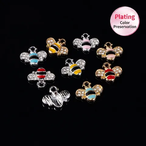 Bee Charms Alloy Rhinestone Enamel Pendants Small Animal Insect For DIY Jewelry Making Bracelet Necklace
