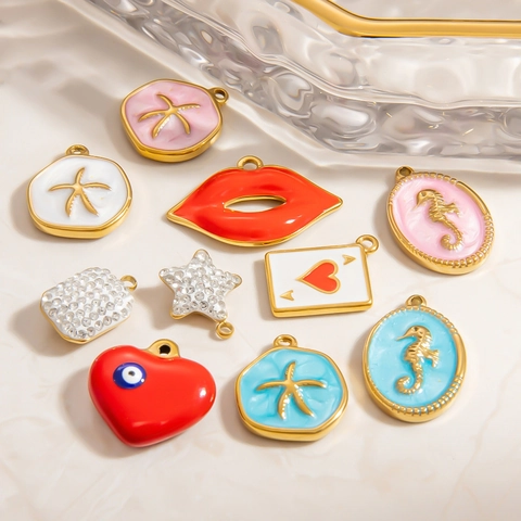 Roestvrijstalen Hangers DIY Sieraden Maken Charms Emaille Hart Boze Oog Zeepaardje Zeester Waterdicht Hypoallergeen