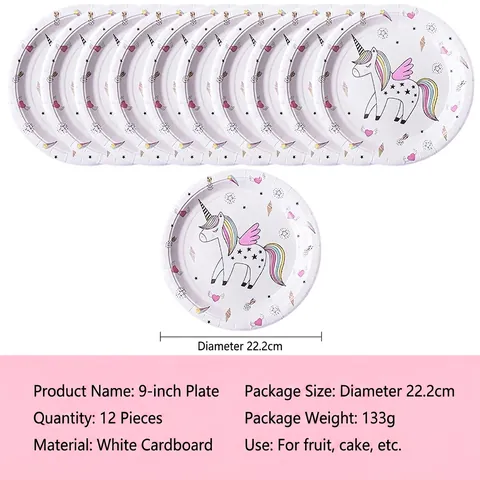 Unicorn Birthday Party Supplies Tableware Decoration Pink Rainbow Cartoon Paper Plastic Disposable Straws Gold Stamping