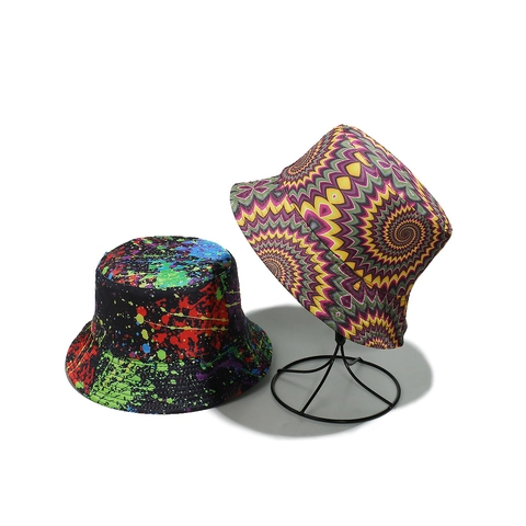 Polyester Printed Bucket Hat Sun Protection Graffiti Daisy Duck Coconut Tree Pattern Outdoor Summer Travel Sun Hat