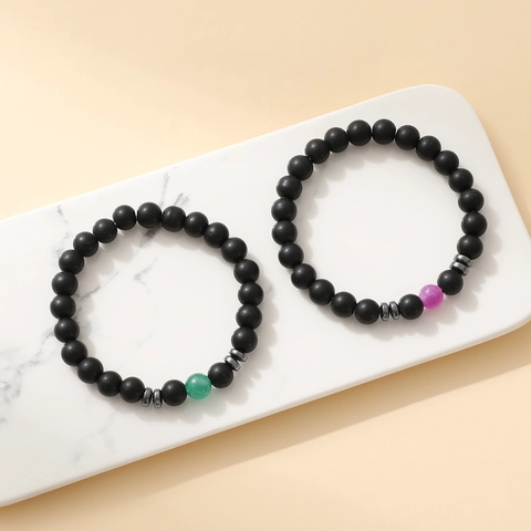 Natural Stone Beaded Bracelet Black Matte Beads Elastic Minimalist Jewelry For Men Women Trendy Accessories Novelty