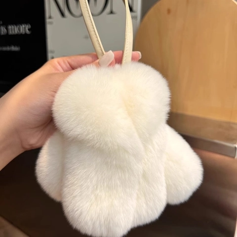 Llavero Con Forma De Mini Abrigo De Piel De Conejo Rex Colgante De Bolsa De Felpa Suave Lindo Moda Decoración De Llaves De Coche