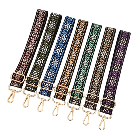 Adjustable Replacement Bag Straps Wide Shoulder Belt Polyester Cotton Geometric Jacquard Bohemian Vintage Ethnic Style