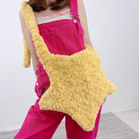 Sac Bandoulière En Peluche En Forme D'étoile Sac À Main En Fausse Fourrure Kawaii Style Y2K Pour Femmes Et Filles
