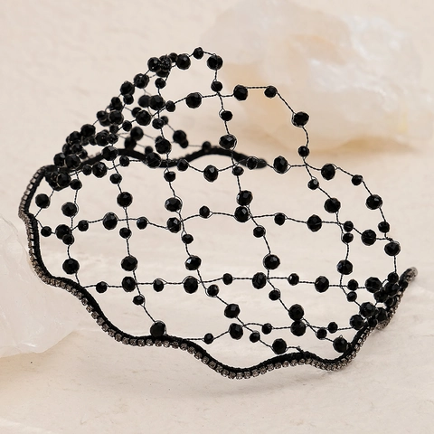 Middle Eastern Style Handmade Mesh Bridal Headband Crystal Beads Retro Rhinestone Wedding Crown Hair Accessory For Women