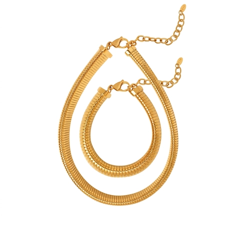 Gioielli Collana E Bracciale A Catena Di Serpente Larga E Spessa Acciaio Al Titanio Placcato Oro 18K Moda Per Donna