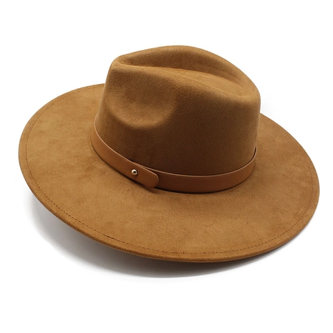 Elegante Fedora Hoed Met Brede Rand Vintage Britse Stijl Suèdegevoel Polyester Kunstlederen Band Klinknagel Retro