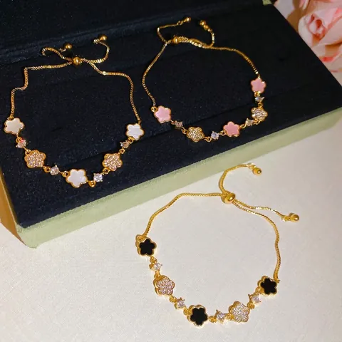 Flower Pendant Bracelet Copper Zircon Acetate Board Adjustable Bolo Elegant Floral Jewelry For Women