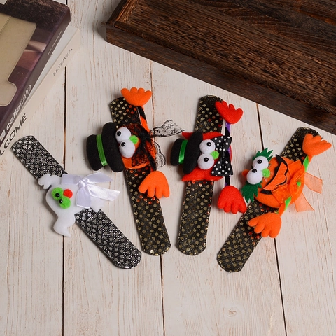 LED Glowing Slap Bracelet Halloween Sequins Bat Pumpkin Ghost Cartoon Wristband Party Favors For Kids