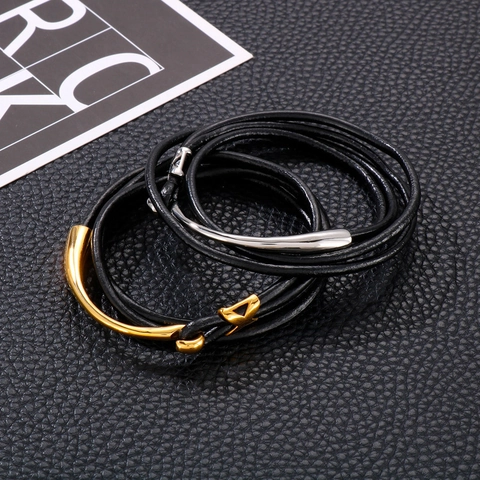 Double Wrap Lederarmband Für Herren Mit Edelstahl Fischhaken Schnalle Minimalistisches Mehrschichtiges Lässiges Armband