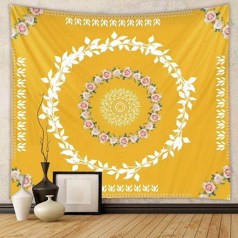 Arazzo Mandala Fiore Giallo Da Parete Poliestere Floreale Rosa Modello Boemo Decorazione Della Casa Sfondo