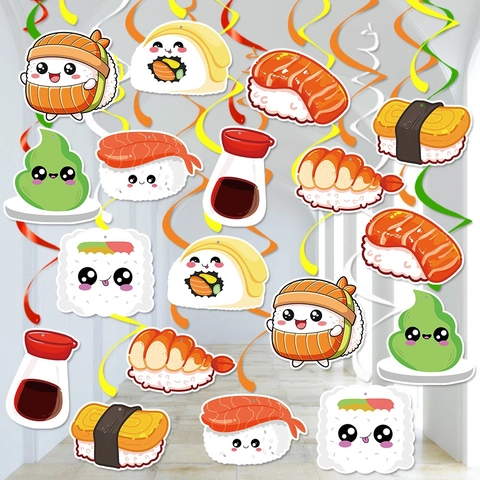 Decorazioni Pendenti A Spirale Tema Sushi Cartone Cartone Animato PVC Per Compleanno Stile Giapponese Soffitto