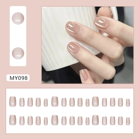 Uñas Postizas Press On Ojo De Gato Brillantes Cortas Cuadradas Redondas Color Rosa Nude Elegantes Desmontables Para Mujer