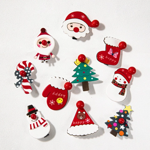 Mollette Per Capelli Di Natale Cartone Animato Babbo Natale Pupazzo Di Neve Renna Acrilico Lega Accessori Per Feste Regali