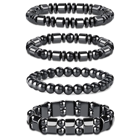 Herren Hämatit Perlenarmband Elastisch Poliert Naturstein Schmuck Yoga Mode Lässig