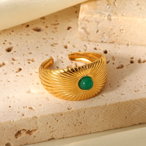 Anelli Aperti In Acciaio Inossidabile Vintage Per Donne Pietra Naturale Perla Artificial Texture Geometrica Regolabile Stile Palazzo