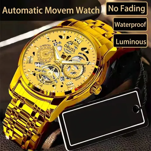 Men's Quartz Watch Skeleton Dial Luminous Waterproof Business Fashion Luxury Wristwatch With Stainless Steel Back