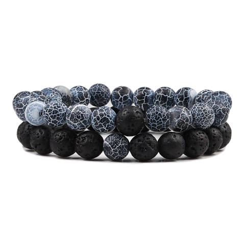 Bracelets En Perles De Pierre De Lave Naturelle Et Agate Vieillie Style Ethnique Élastique Bijoux Yoga Femmes Hommes