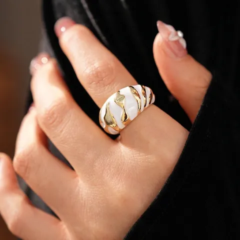 Anillo Aperto Smalto Trama Ondulata Lega Regolabile Vintage Gioielli Da Dito Per Donna Accessorio Di Nicchia
