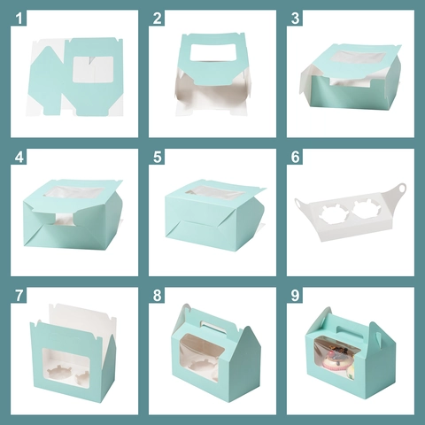 Cupcake Boxes With Handle And Clear Window Muffin Pastry Packaging Gift Box Cardboard Kraft Paper Portable Foldable Holder
