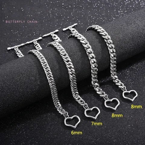 Bracciale A Catena Cubana In Acciaio Inossidabile Con Chiusura A Cuore Gioielli Di Nicchia Minimalisti Per Uomo E Donna