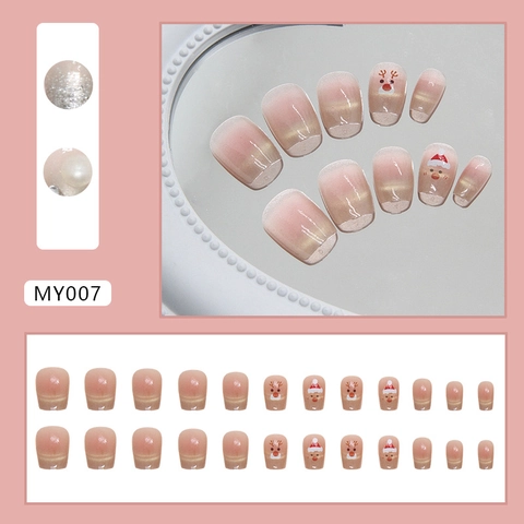 Unghie Finte Natale Cat Eye Motivo Renna Babbo Natale Sfumatura Rosa Nude Lucide Per Donna Decorazione Unghie Festiva