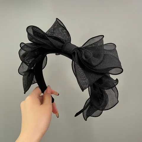 Diadema Con Lazo Grande De Malla En Capas Retro Francés Banda Para El Cabello De Tul De Ala Ancha Tocado Elegante Para Mujeres