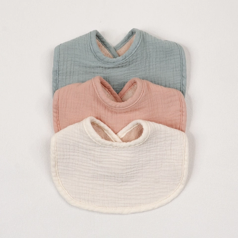 Baby Drool Bib Muslin Cotton Highly Absorbent Fleece Lined Snap Button Soft Solid Color U Shaped For Infants
