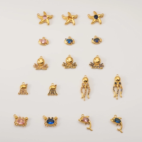 Ocean Series Sea Animal Charms 304 Stainless Steel 18K Gold Plated Zirconia Octopus Starfish Pendants Jewelry Making DIY