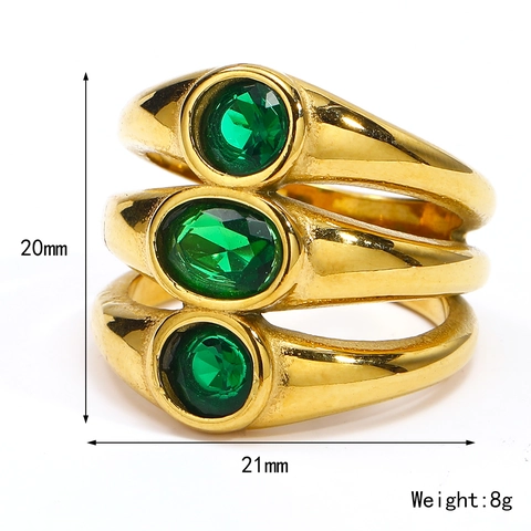 Fashion Women Stacked Rings Three Layer Oval Zircon Inlaid Stainless Steel Vintage Hip Hop Style Jewelry Accessory