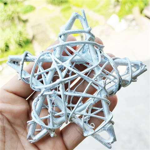 Adornos Colgantes de Estrella de Cinco Puntas de Madera Tejida Rústica Estrella Oro Plata Decoración para Hogar Fiesta Festival