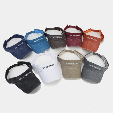 Sonnenschutz Visier Hut Gewaschene Baumwolle Distressed Buchstaben Stickerei Verstellbar Outdoor Sport Atmungsaktiv Sommer Casual Unisex