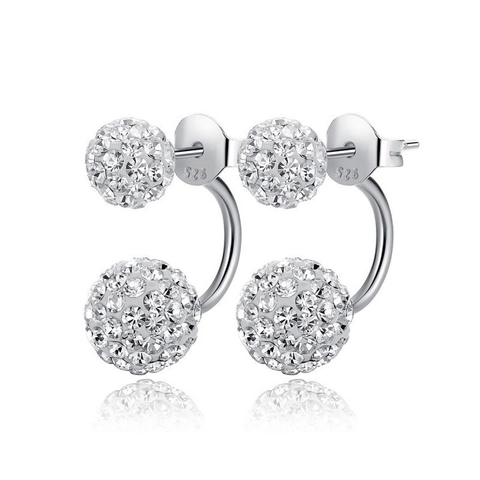 Classic 925 Sterling Silver Double Ball Rhinestone Stud Earrings Shamballa Round Bead Double-sided Earrings For Women Wedding Party Jewelry