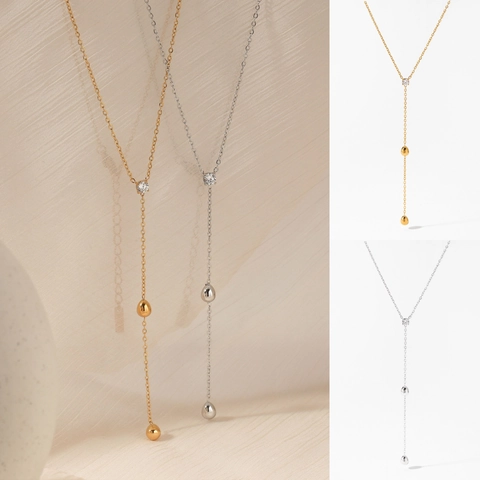 Collana Lariat A Forma Di Y In Acciaio Inossidabile Con Ciondolo A Goccia In Zircone Gioielli Eleganti Per Donna
