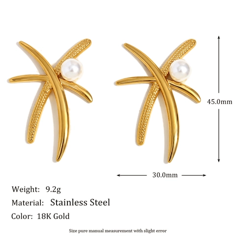 Palmbaum-Künstliche Perlenohrstecker aus Edelstahl 18K Vergoldet Übertriebene Modische Ohrringe Für Damen
