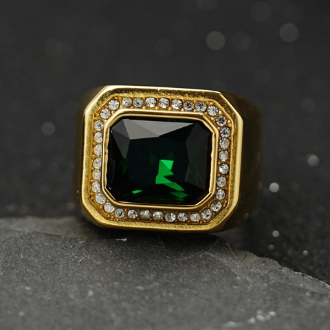Anillo Da Uomo In Acciaio Inossidabile Con Pietra Di Zircone Rettangolare E Strass Gioielli Retro Di Lusso Hip-Hop