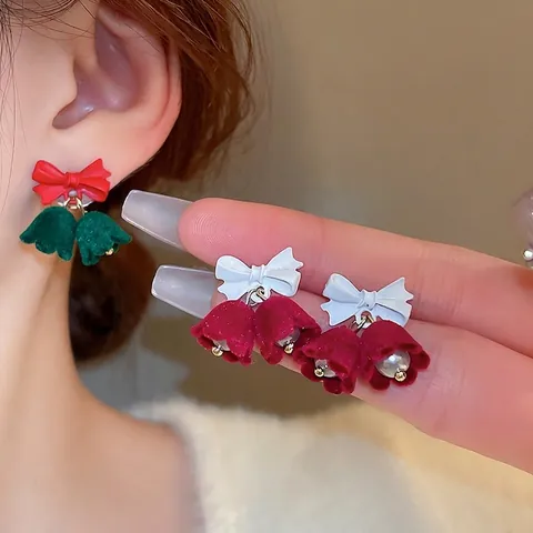 Weihnachtsbaum Schneeflocke Ohrstecker Mit 925 Sterling Silver Earring Post Legierung Strass Faux Künstliche Perle Festlich Schmuck