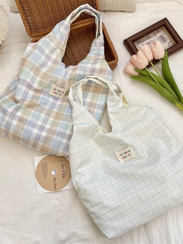 Tote Bag Handbag Women Polyester Plaid Cat Leopard Heart Print Eco Friendly Shopping Casual Commute Korean Style