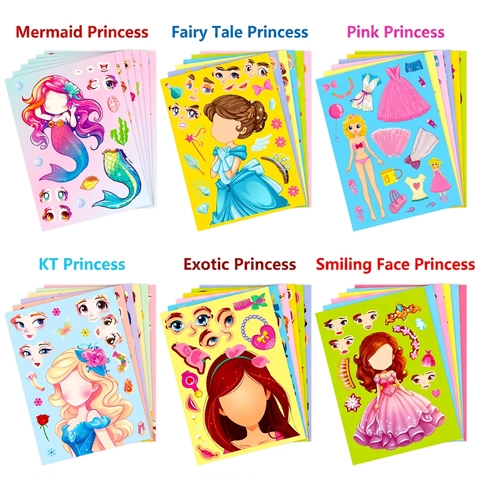 DIY Face Changing Stickers Cartoon Princess Educational Puzzle Toy Copperplate Paper Make A Face For Girls Children