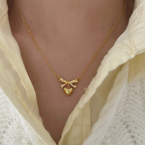 925 Sterling Silver Bow Heart Pendant Necklace For Women Elegant Gold Silver Plated Sweet Clavicle Chain Fashion Jewelry