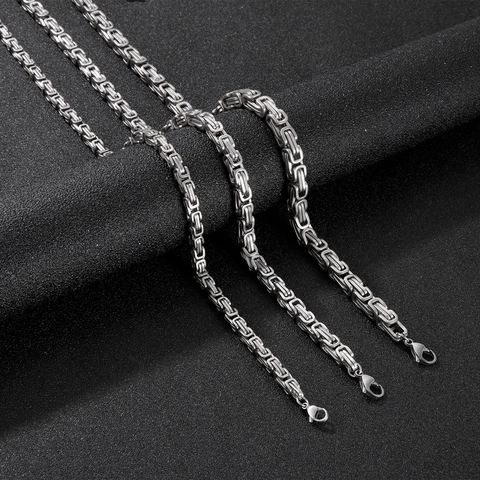 Collana A Catena Bizantina Da Uomo In Acciaio Inossidabile Sabbiato Maglie Quadrate Vintage Con Chiusura A Moschettone