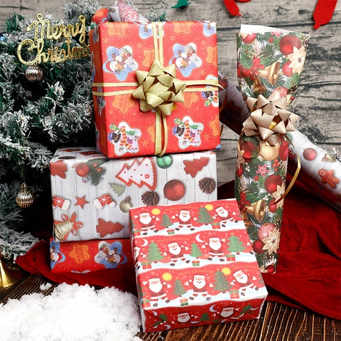 Christmas Gift Wrapping Paper Woodfree Holiday Decoration Santa Claus Snowman Pattern Festive Party Supplies Ornament