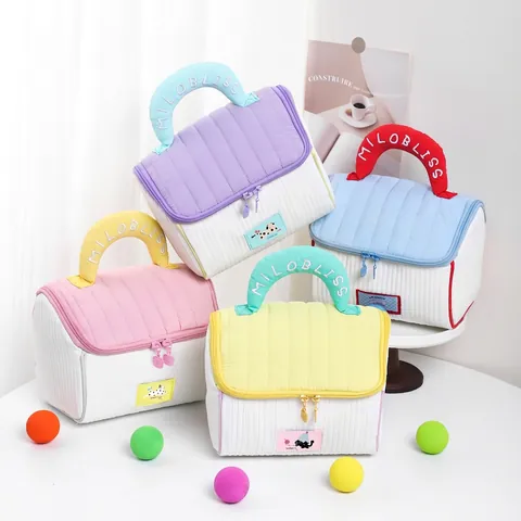 House Shaped Quilted Makeup Bag Large Capacity Portable Toiletry Organizer Pouch Women Travel Cosmetic Storage Canvas Wash Bag