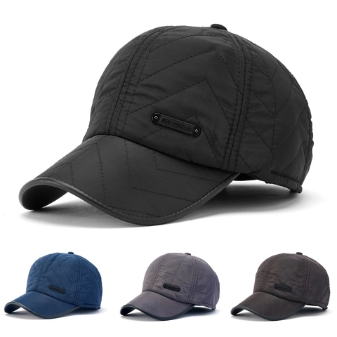 Herren Winter Baseball Kappe Gesteppt Warm Fleece Gefüttert Winddicht Outdoor Schirmmütze Verstellbar Ohrenschutz
