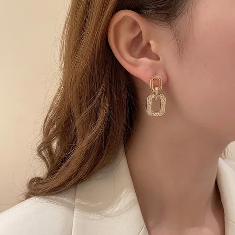 Boucles D'oreilles Pendantes Géométriques En Alliage Et Strass Avec Tige En Argent 925 Sterling Bijoux De Mode Pour Femmes