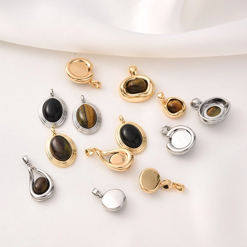 Pendentif Œil De Tigre Naturel Agate Noire Breloques En Cuivre Plaqué Or 18K Pour Création De Bijoux DIY Style Vintage Élégant