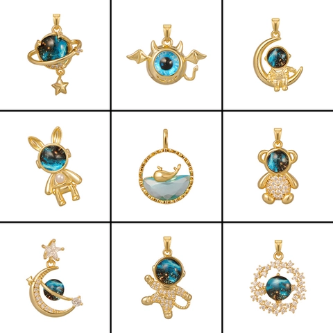 Animal Galaxy Pendant Necklace Titanium Steel Gold Plated Aurora Stone Star Moon Jewelry For Women Girls