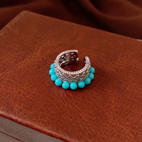 Vintage Koperen Ear Cuff Met Zirkonia En Blauwe Kralen Holle Ronde C-Vormige Oorbellen Zonder Piercing Voor Dames