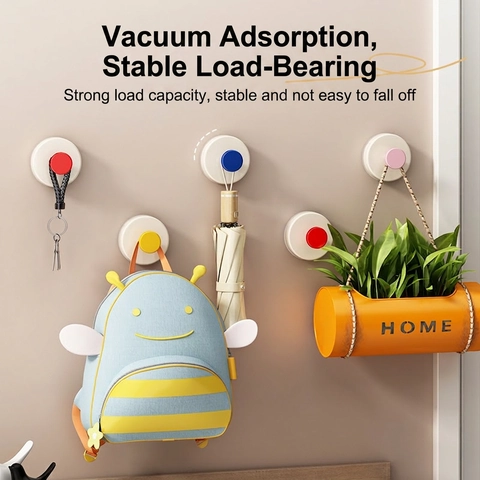 ABS Plastic Suction Cup Hooks Vacuum Punch Free Heavy Duty Reusable Waterproof Colorful Bathroom Kitchen Wall Hooks