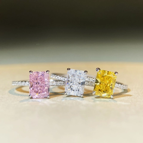 925 Sterling Zilveren Rechthoekige Zirconia Ring Ijs Snede Steen Voor Vrouwen Roze Geel Wit Glinsterende Sieraden Mode Ring